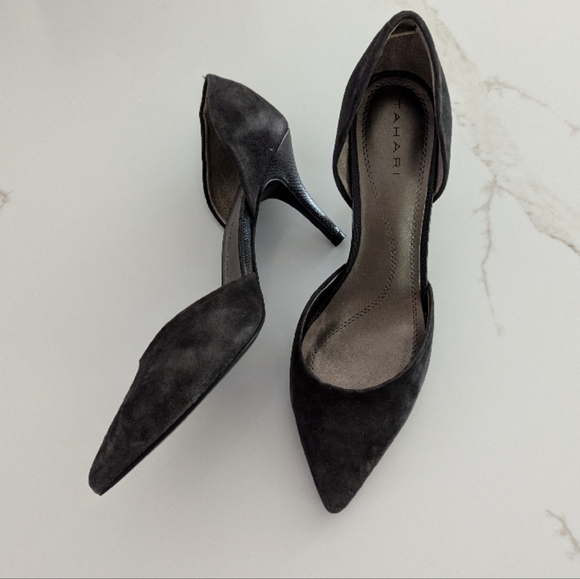 Tahari Gray Suede Heels - Picture 1 of 9